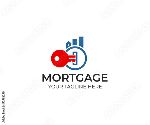 Key and real estate from graph logo template. Mortgage and chart from buildings vector design. Finance and property illustration