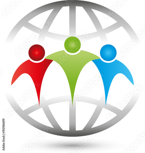 Drei Personen, Menschen, Erdball, Erde, Partner, Team, Freunde