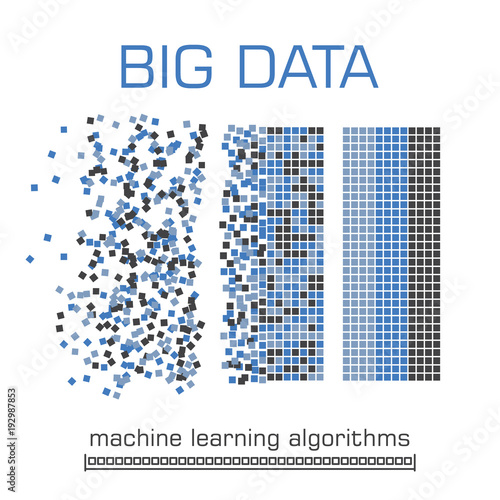 Big data visualization. Machine learning algorithms. Analysis of information. Visual data infographics design. Science and technology vector background.