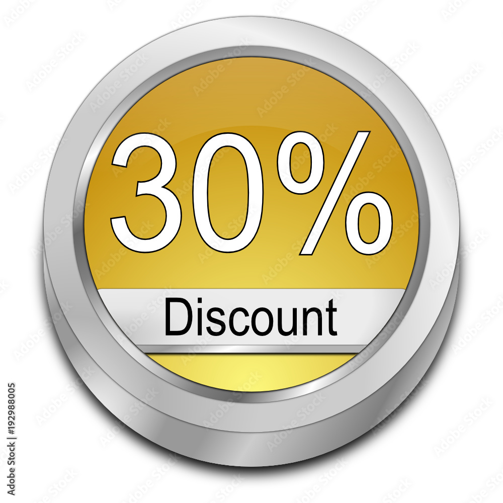 30% Discount button - 3D illustration 30% Discount button - 3D illustration