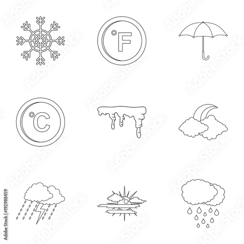 Meteorological observation icons set. Outline set of 9 meteorological observation vector icons for web isolated on white background