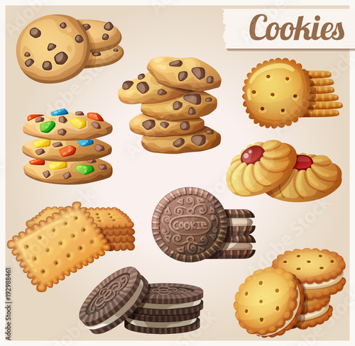 Cookies. Set of cartoon vector icons.