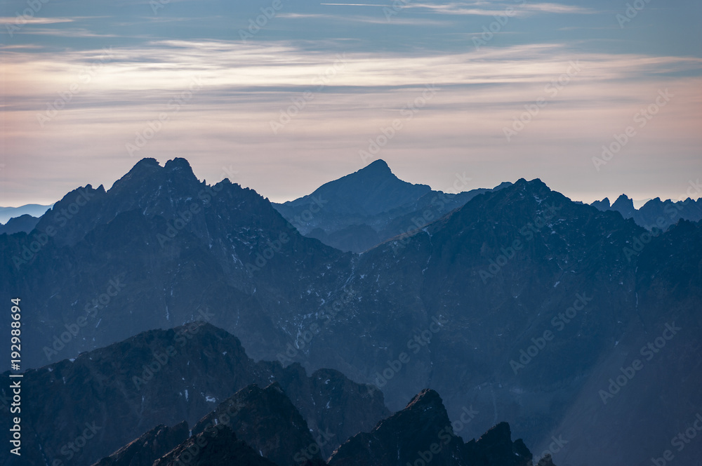 A view from Lomnica to the peaks of the Slovak High Tatras.