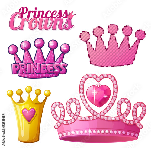 Set  of princess crowns isolated on white