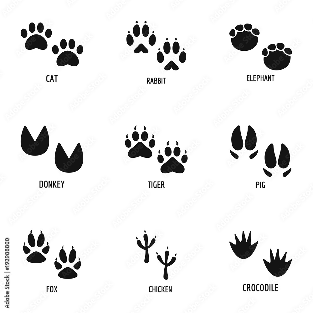 Animal tracking icons set. Simple set of 9 animal tracking vector icons for web isolated on white background Animal tracking icons set. Simple set of 9 animal tracking vector icons for web isolated on white background