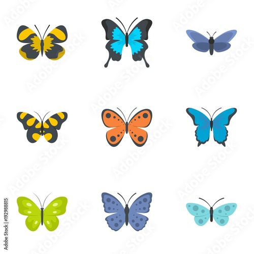 Moth icons set. flat set of 9 moth vector icons for web isolated on white background © anatolir