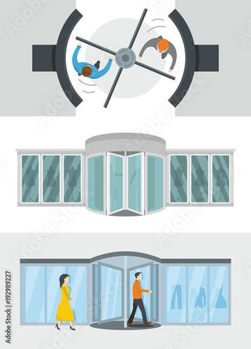Revolving door banner concept set. Flat illustration of 3 revolving door vector banner horizontal concepts for web