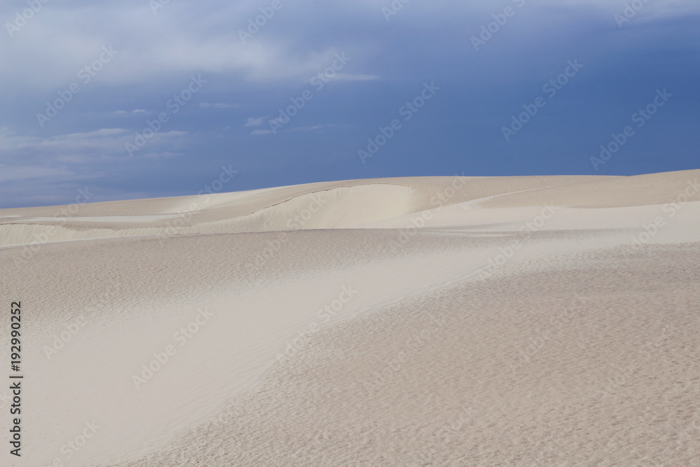 Wet White Dunes and Rainy Sky