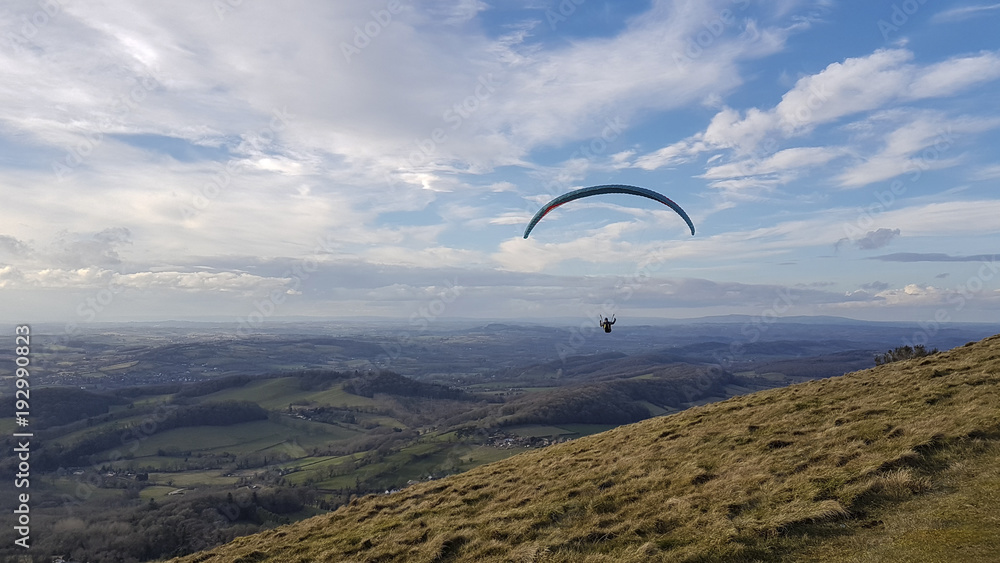 Hang glider on the Malvern Hills Worcestershire UK Hang glider on the Malvern Hills Worcestershire UK