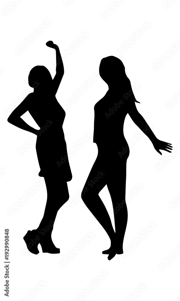 Silhouettes of 2 dancing women 