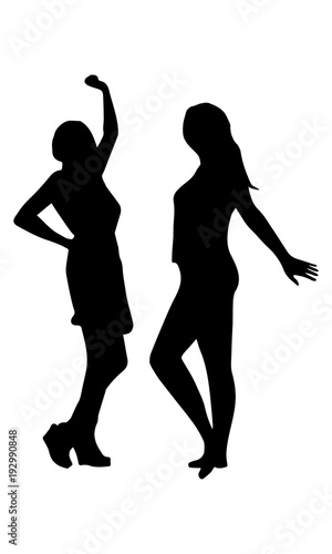 Silhouettes of 2 dancing women 