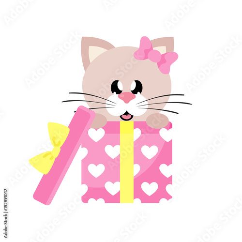 cartoon cute cat girl with bow gift