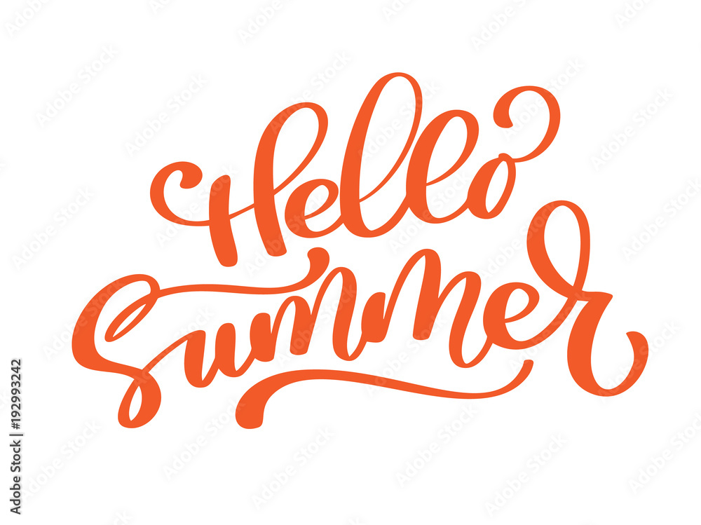 Hello Summer vector Handwritten illustration, background. Fun quote hipster design logo or label. Hand lettering inspirational typography poster, banner
