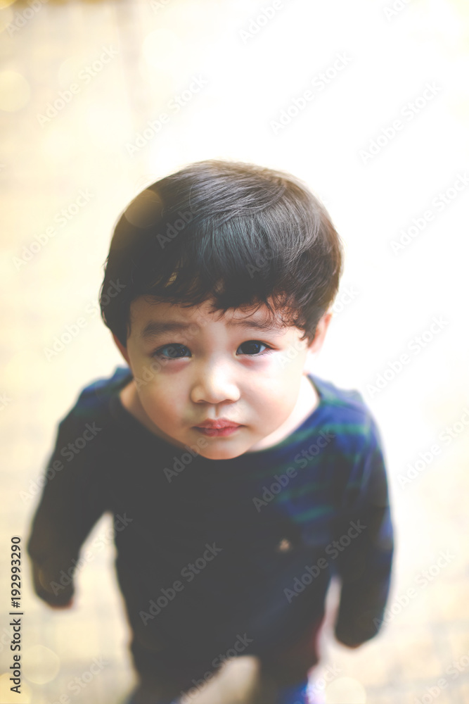 Portrit of little cute boy 2 year old, Top view Portrit of little cute boy 2 year old, Top view