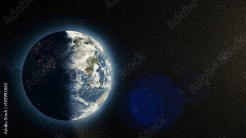 Planet earth with sunrise in space, Rising Sun over Earth. Earth planet