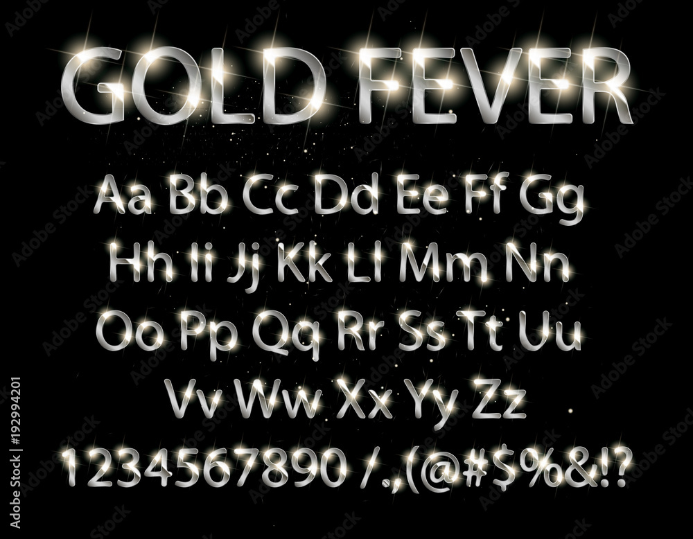 Silver English alphabet on a black background.
