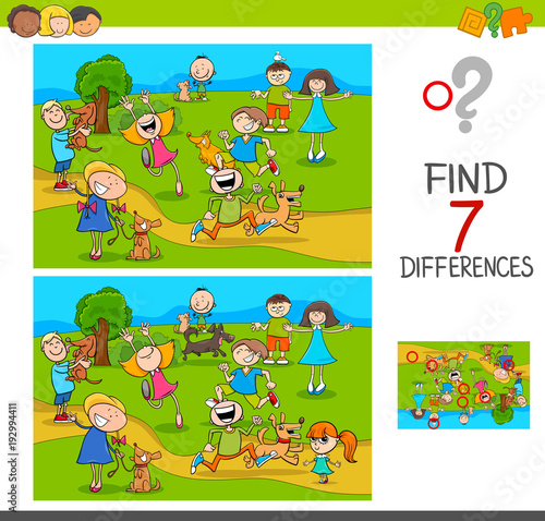 find differences with kids and dogs characters