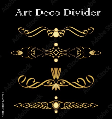 Vintage typographic divider in art deco design, luxurious gold decorative separator design elements for print, restaurant menus, leaflets, invitation, announcement