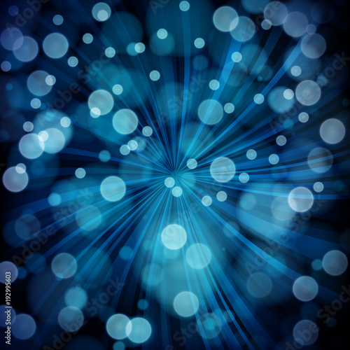 Blue abstract background with rays  bokeh defocused lights.