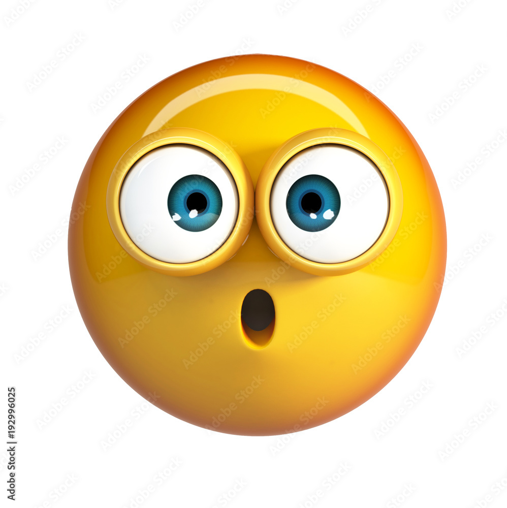 Confused Emoji. Wow face emoticon. 3d Rendering isolated on white background.