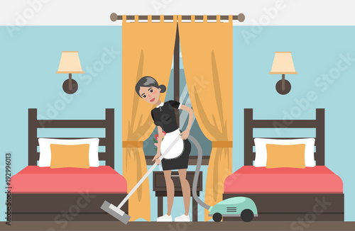 Cleaning in room.