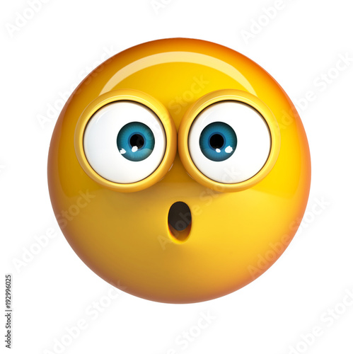 Confused Emoji. Wow face emoticon. 3d Rendering isolated on white background.