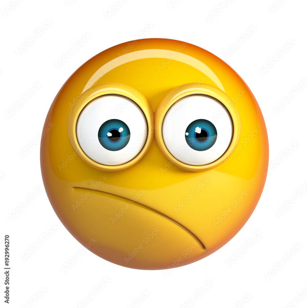 Pensive Face Emoji. Worried Emoticon. 3d Rendering isolated on white background.