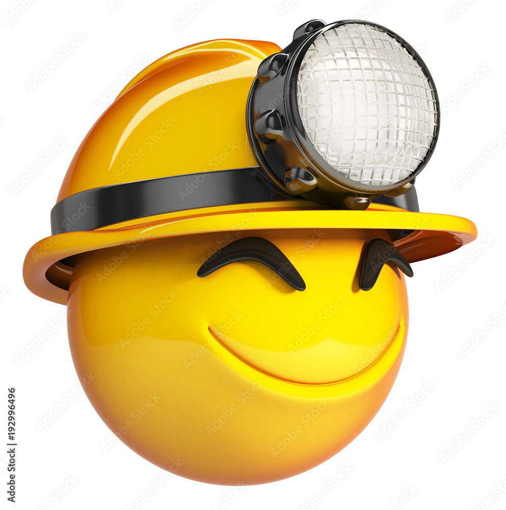 Emoji construction worker, emoticon wearing hard hat. 3d rendering isolated  on white background Stock Illustration | Adobe Stock
