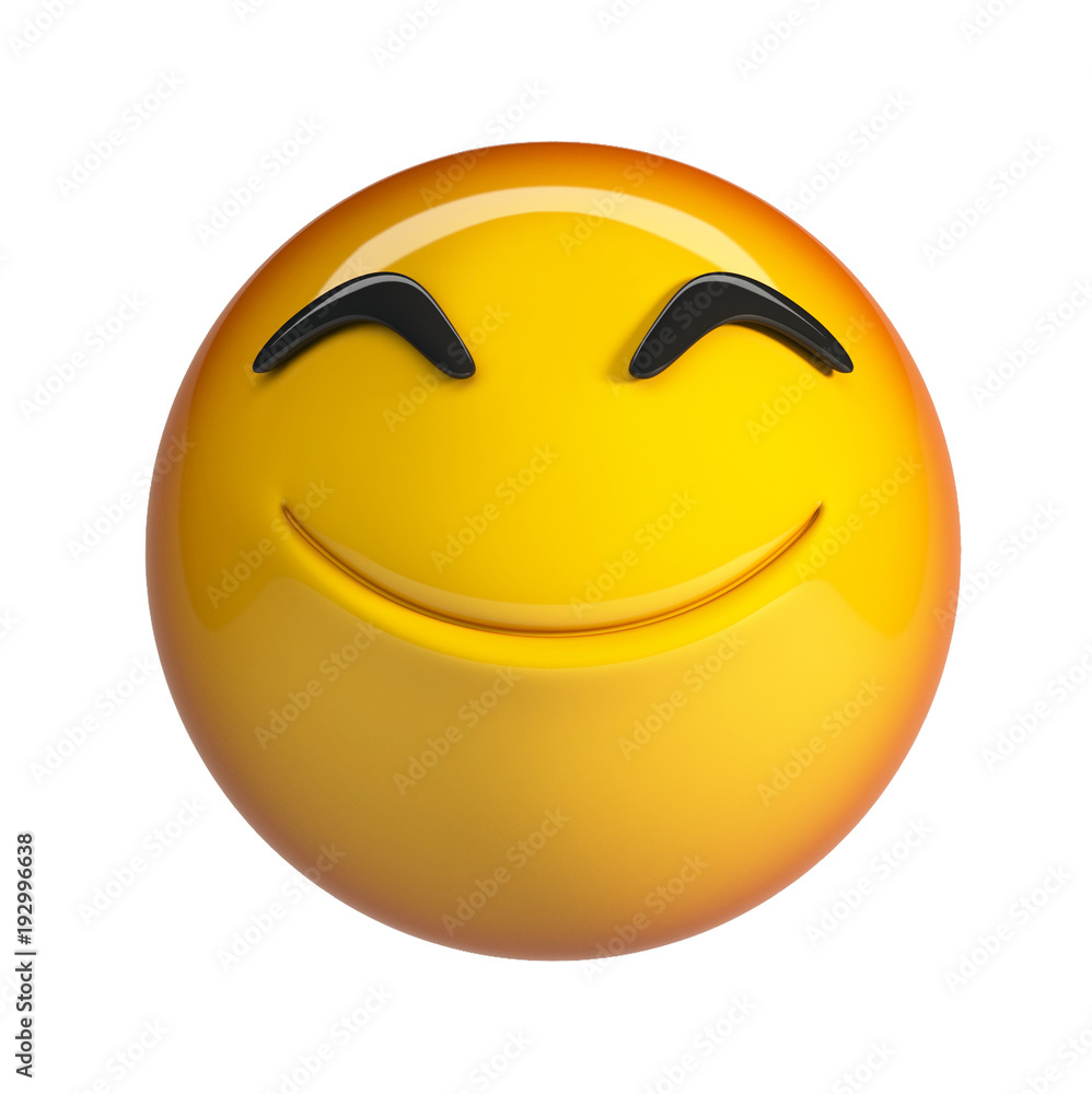 Happy emoji. Smiling face emoticon. 3d rendering isolated on white ...