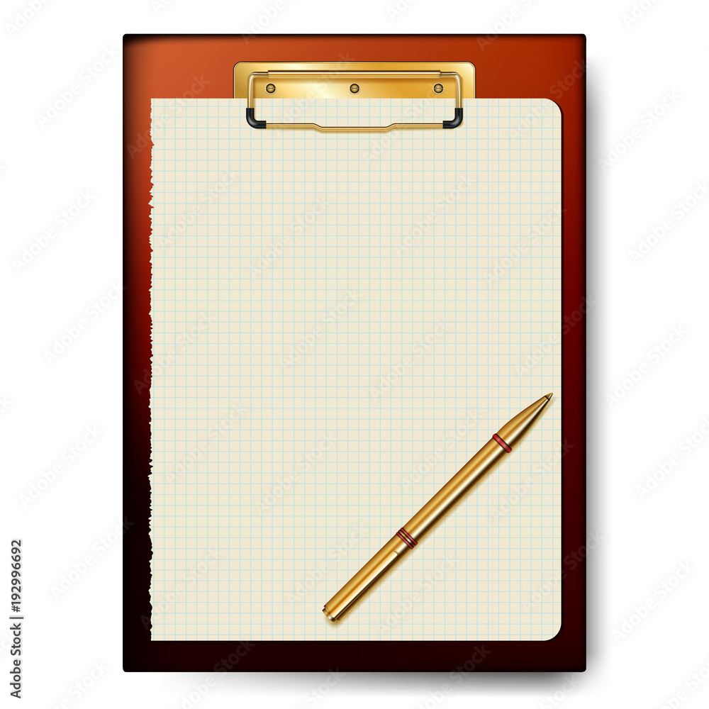 Clipboard, paper sheet, golden pen for business planning, to-do list. Clipboard, paper sheet, golden pen for business planning, to-do list.