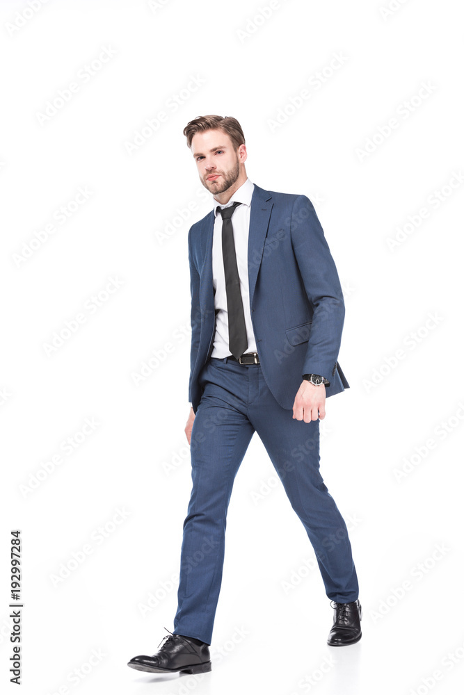 caucasian businessman in suit walking isolated on white caucasian businessman in suit walking isolated on white
