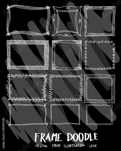 Frame doodle illustration wallpaper background line sketch style set on chalkboard eps10