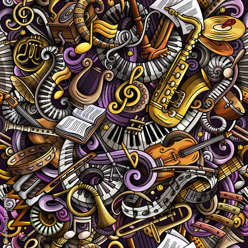 Cartoon cute doodles Classical music seamless pattern