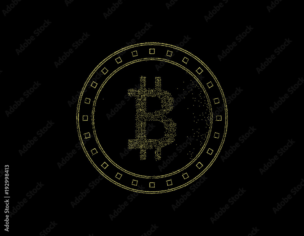 Cryptocurrency bitcoin. Isolated on black background. Vector illustration.
