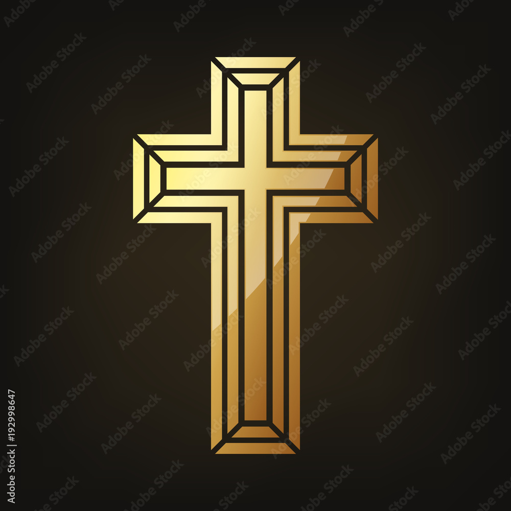 Golden Christian cross. Vector illustration.