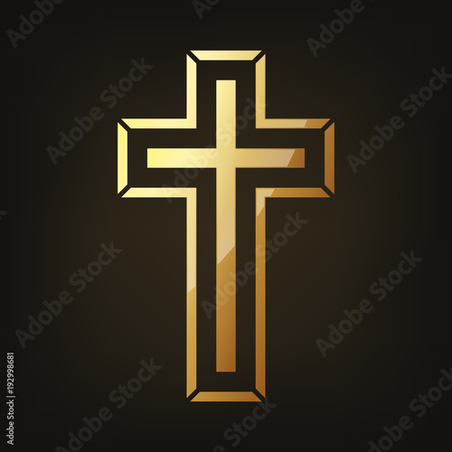 Golden Christian cross. Vector illustration.