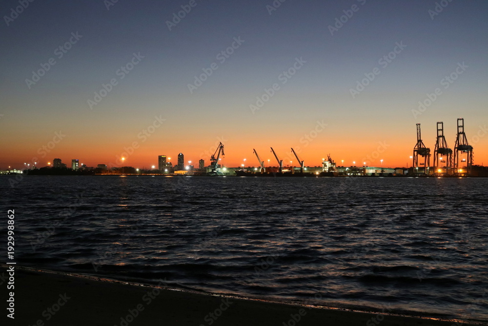 Jacksonville skyline and port terminals from across the St. Johns River