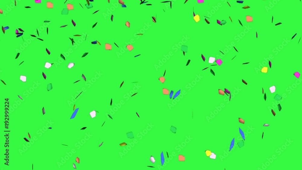 Multicolored confetti falling against green background Multicolored confetti falling against green background
