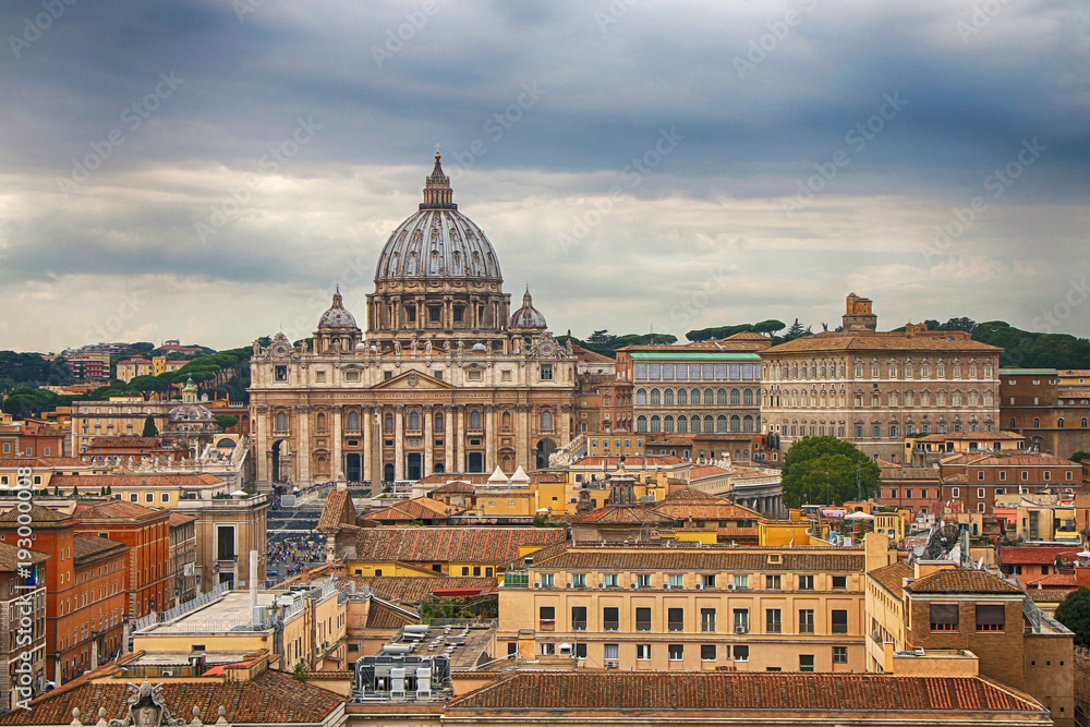 Panorama of Rome with a view of Basilica from St. Peter in the Vatican. Italy