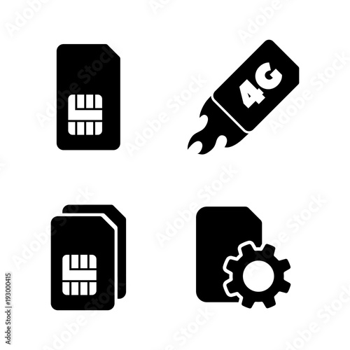 4G Sim Card. Simple Related Vector Icons Set for Video, Mobile Apps, Web Sites, Print Projects and Your Design. Black Flat Illustration on White Background.