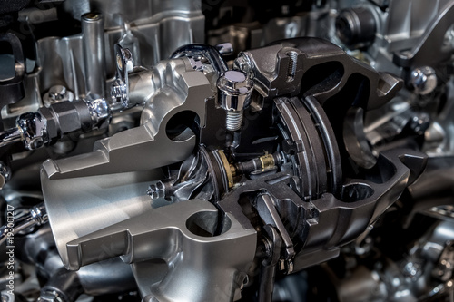 Engine turbocharger cutaway photo
