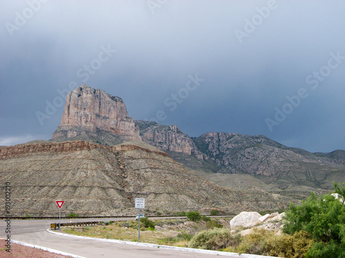 Canvas Print View of El Capitan’s Peak in the Guadalupe Mountains from the Desert Floor While