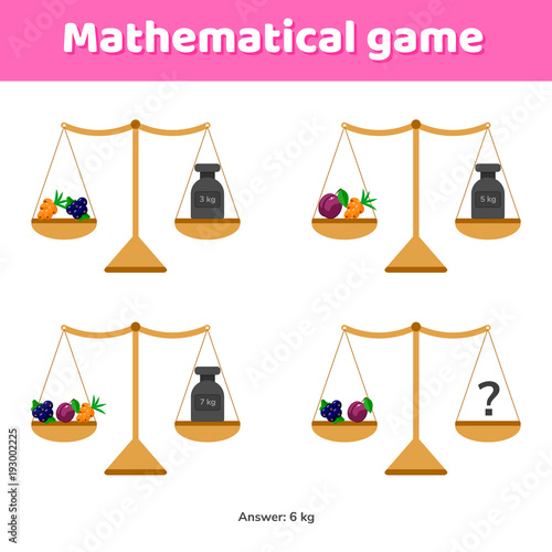 Vector illustration. Math game for kids of school and preschool