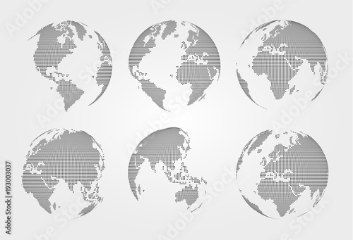Set of world map . Dotted style . Vector