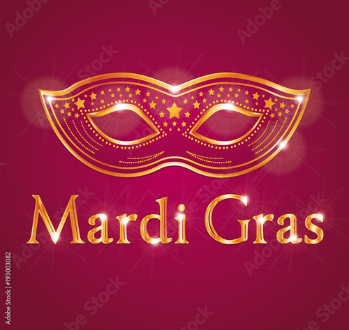 Mardi gras. Masque de Carnaval doré et rouge. Illustration vectorielle.