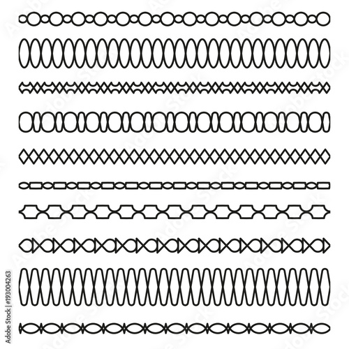 Set of vector borders art dividers in geometrical style. Borders for the text, invitation cards, various printing editions. Seamless horizontal patterns.