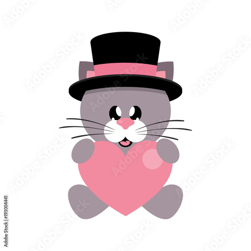 cartoon cute cat sitting with heart and hat 