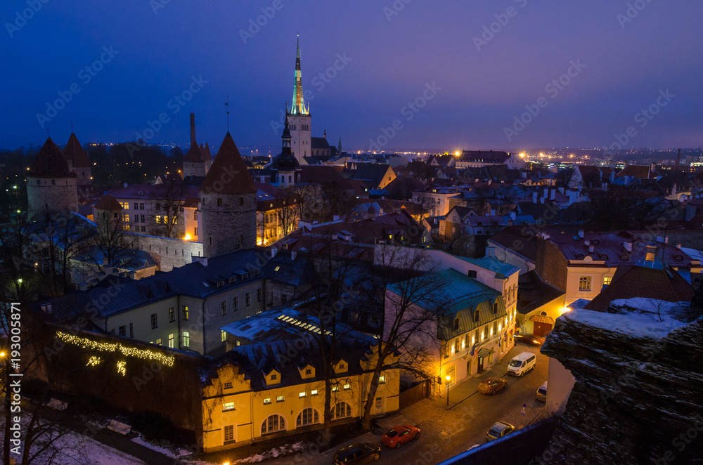 A view from hill over night Tallin city.