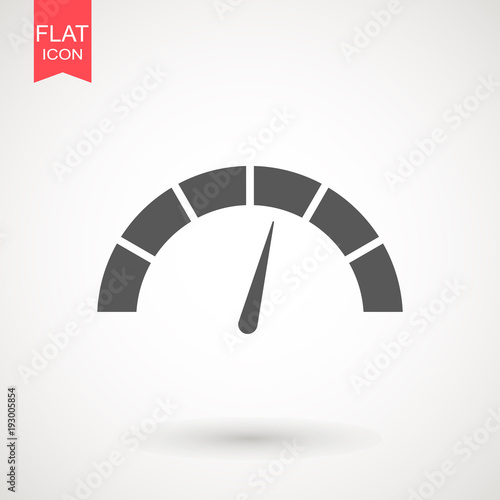 Speedometer vector icon in flat design. Speedometer or tachometer with arrow. Infographic gauge element. Template for download design. Colorful vector illustration in flat style.