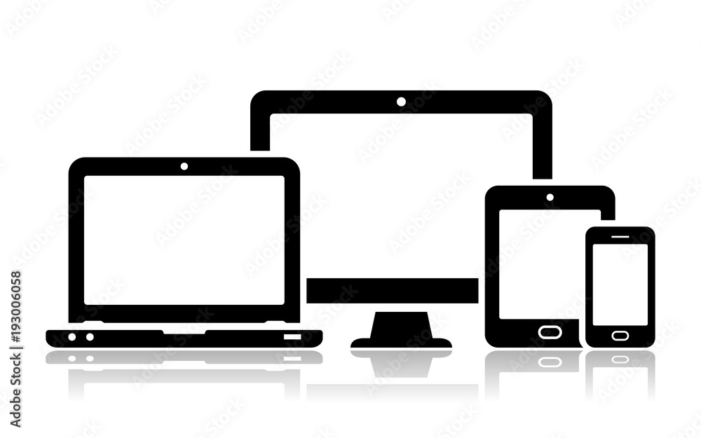 Mobile phone, tablet, laptop and desktop computer icons Mobile phone, tablet, laptop and desktop computer icons